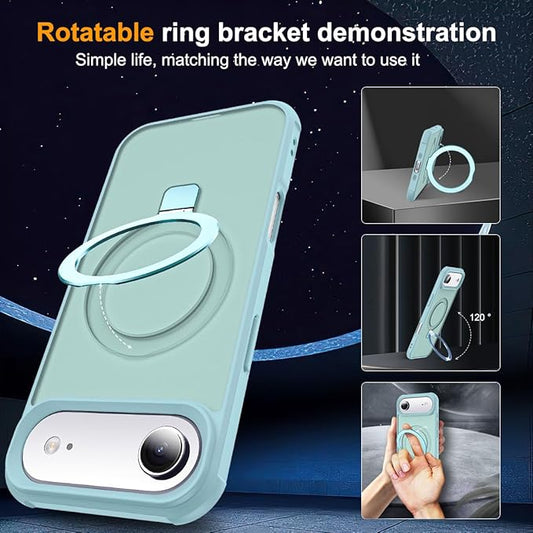 Compatible with iPhone 17 Air Case with Invisible Magnetic O-Ring Stand Military-Grade Translucent Phone Case for iPhone 17 Air 6.5" [Compatible with Mag-Safe][Great Grip Feeling], Blue
