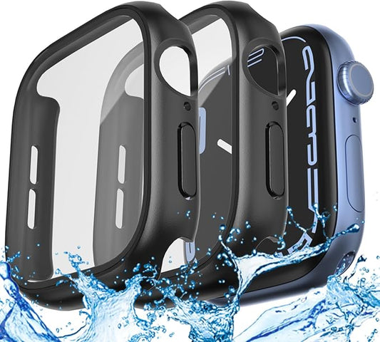 2 Pack Waterproof Case for Apple Watch Screen Protector SE SE 2 SE 3(2025) Series 4 5 6 44mm Built-in Tempered Glass Overal Protective 2 in 1 Ultra-Thin PC Bumper Cover Compatible iWatch
