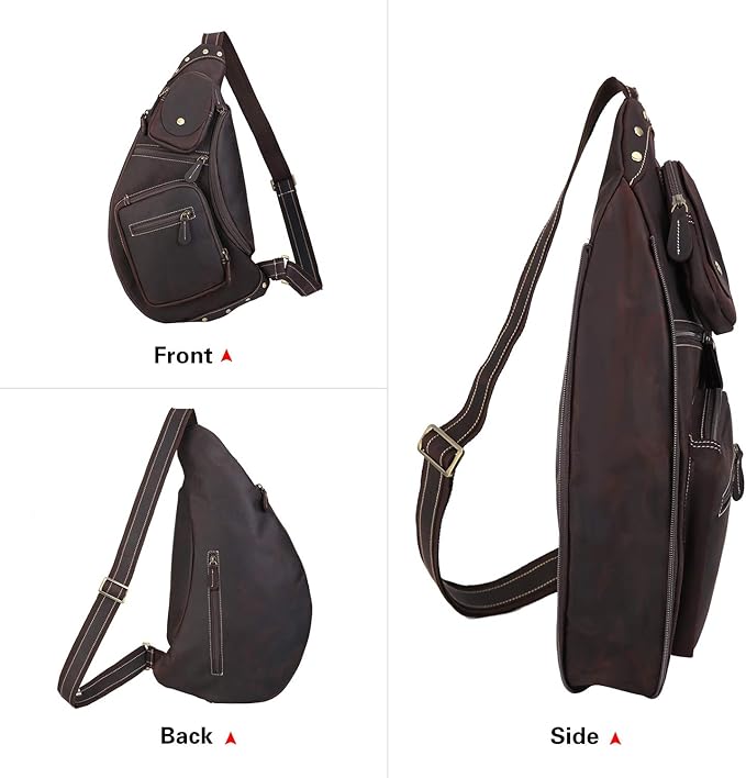 Polare Full Grain Leather Cross Body Sling Bag Chest Bag Backpack Outdoor Camping Tactical Daypack