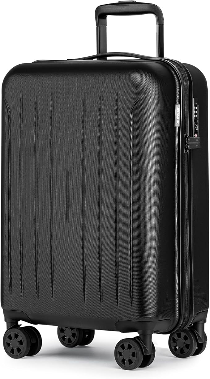 KYME Suitcase Hardshell With Double Spinner Wheels, PC+ABS TSA Lock Travel Luggage (Black, 20" Carry On)
