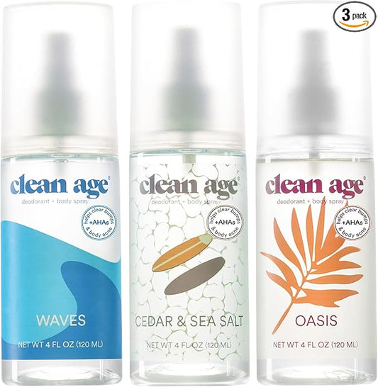 Aluminum Free Deodorant & Body Spray for Whole Body - 3 Pack 4oz ea - Cedar, Oasis and Waves - Clean Deodorant and Body Spray for Teen Boys and Girls - With AHA Fights Body Acne
