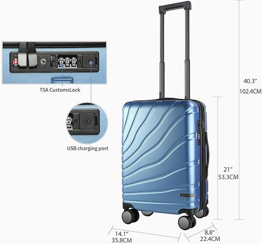 VANKEAN Carry On Luggage with Spinner Wheels & TSA Lock, Expandable Fashionable Hard Shell Suitcase airline approved，20 Inch Carry-On，Light Blue