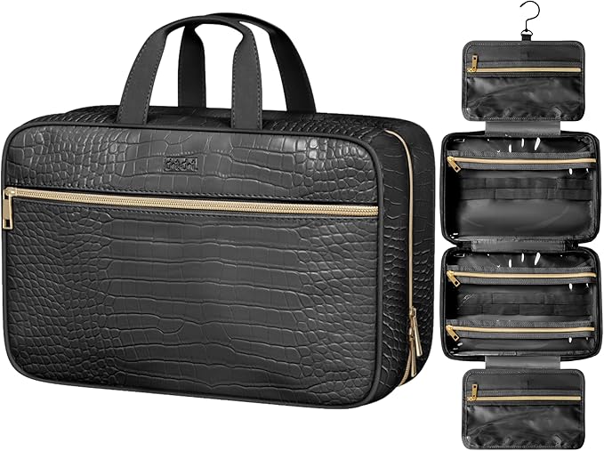 Dot&Dot Spacious Leather Toiletry Bathroom Bag - Hanging Travel Toiletry Bag for Women - Men's & Women's Toiletries Makeup and Cosmetic Organizer for Traveling Women