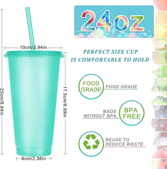 Honeydak 30 Pack Tumbler with Straw and Lid Bulk Glitter Plastic Cups Water Bottle Iced Coffee Travel Mug Reusable Party Favor Cups for Birthdays travel 24-27 oz (Vivid Color)