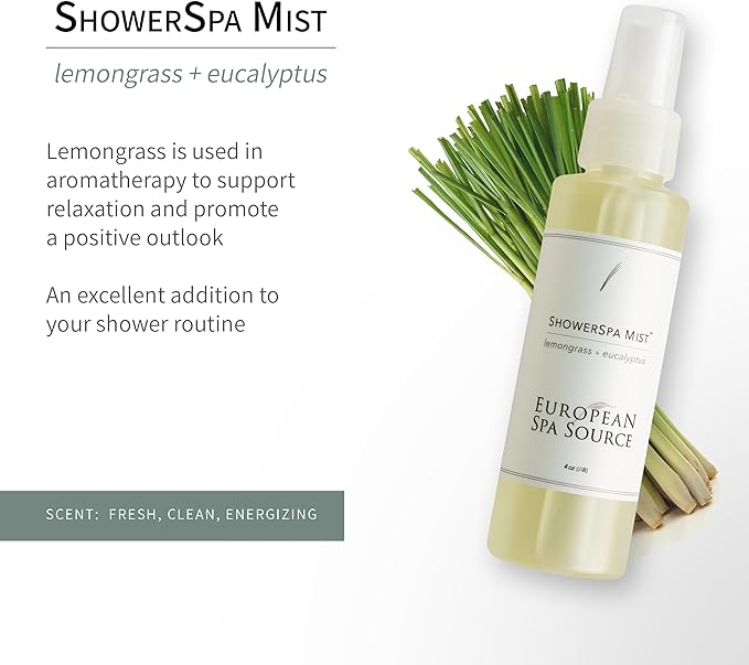 Energizing Lemongrass + Eucalyptus ShowerSpa Mist Spray for Aromatherapy, at Home Spa Experience, Sinus Congestion Relief, and Tension Relief, 4 fl oz.