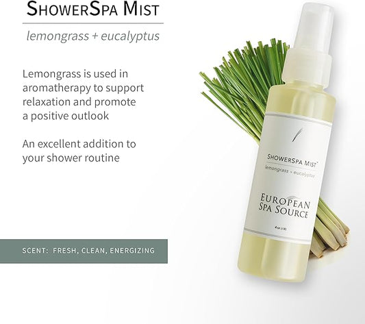 Energizing Lemongrass + Eucalyptus ShowerSpa Mist Spray for Aromatherapy, at Home Spa Experience, Sinus Congestion Relief, and Tension Relief, 4 fl oz.