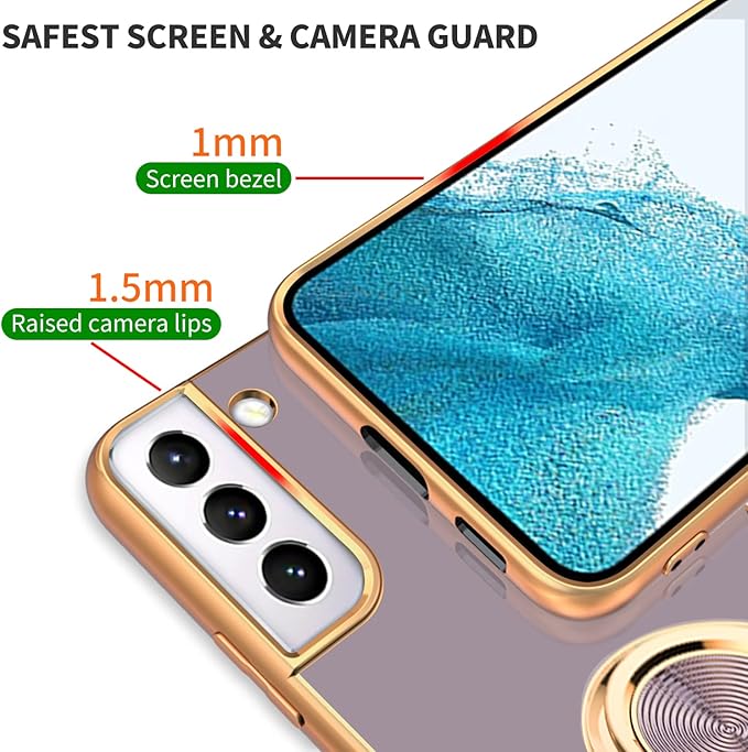 Tnarru Compatible for Samsung Galaxy S22 Case with Ring Holder Kickstand [with Magnetic] Soft TPU Shockproof Electroplated Protective Phone Case for Galaxy S22 5G Purple