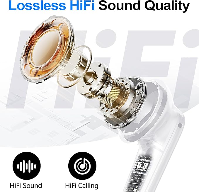 kurdene Wireless Earbuds Bluetooth 5.4 Headphones 60H Playtime Deep Bass Stereo Ear Buds with Mic Comfort Lightweight in Ear Earphones for Workout/Running White