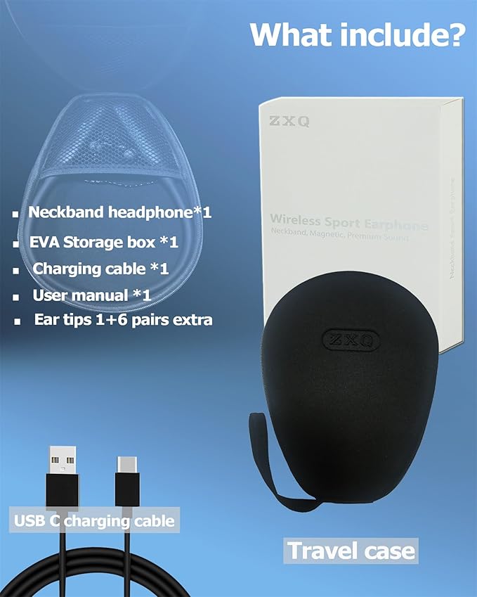 ZXQ Neckband Bluetooth Headphones,100 Hours Long Playtime Wireless Earphone, Around The Neck Wireless Earbuds,Waterproof Sweatproof for Sport Over Neck Magnetic Ear Buds Headset(Black)