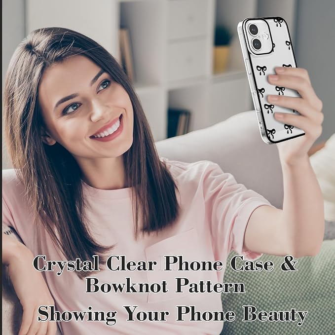 EYZUTAK Case for iPhone 17, Clear Cute Ribbon Bowknot Pattern Aesthetic Transparent Phone Case Raised Camera Protection Stylish Slim Soft Durable TPU Protective Cover for Women Girls - Black
