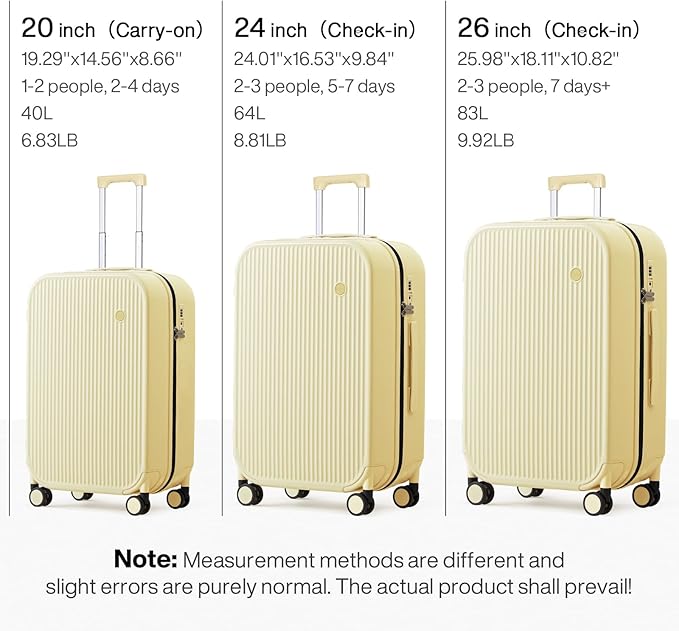 mixi 20 Inch Carry On Luggage PC Hardside Suitcases with Wheels & TSA for Travel Woman Men, Lark Yellow