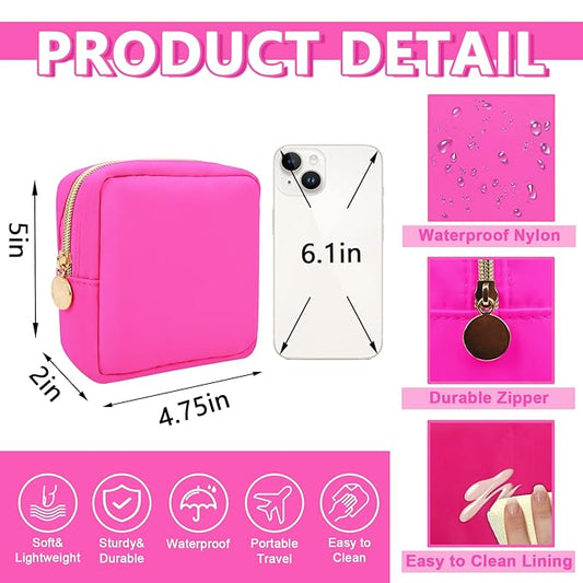 Mini Makeup Pouch for Purse, Small Cosmetic Bag Pouch Nylon Travel Toiletry Organizers for Women Girls, Cute Zipper Pouch Coin Purse Preppy Storage Bag for School Work(Mini-Bubblegum)