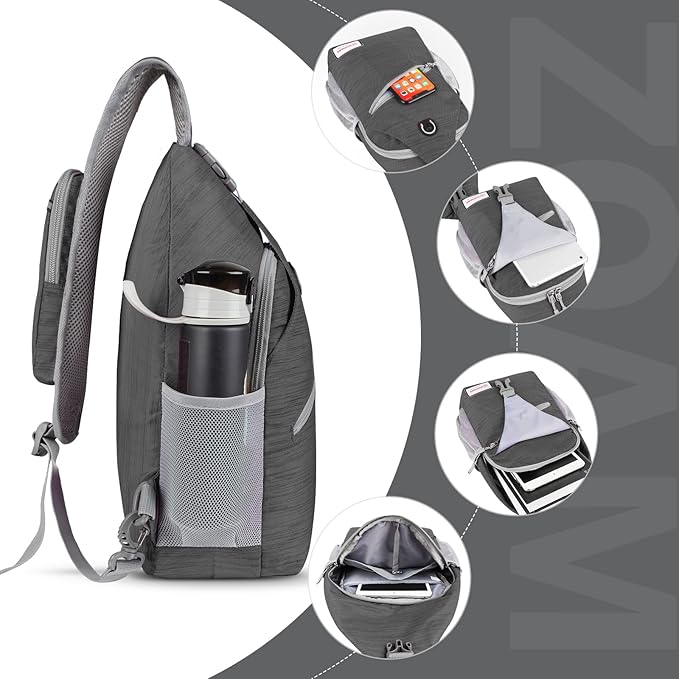 ZOMAKE Sling Bag,Small Crossbody Sling Backpack,Water Resistant Shoulder Daypack for Travel,Anti Thief Chest Bag for Hiking(Black(Stripe))