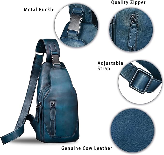 IVTG Genuine Leather Sling Bag for Men and Women Chest Shoulder Crossbody Hiking Backpack Vintage Handmade Daypack