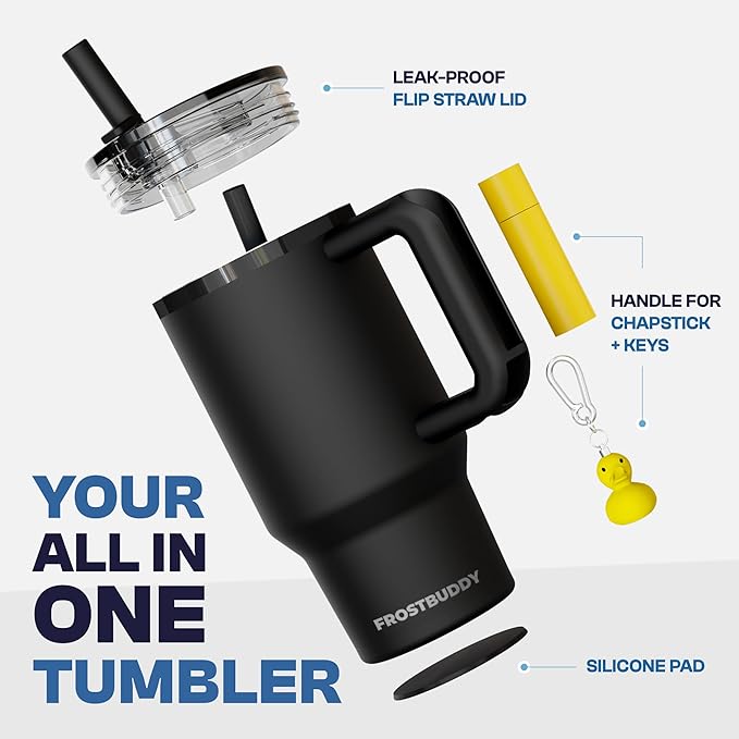 Thicc Buddy - 16 oz Stainless Steel Vacuum Insulated Tumbler with Lid and Straw for Water - Travel Mug Cupholder Friendly - Gifts for Women Men Him Her