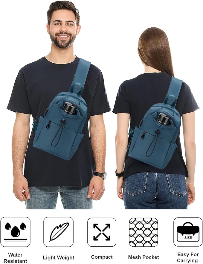 Sling Backpack bag for Men Peacock Blue, Tactical Backpack Shoulder Daypack Mini Anti-Theft Cross Body Motorcycle Chest Bags, Small One Strap Backpack for Casual Travel Hiking Outdoor Sports