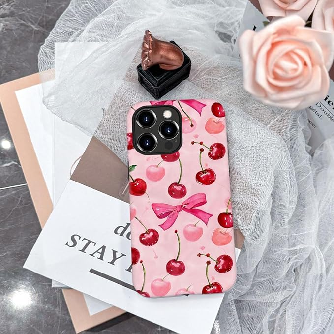 DAIZAG Case Compatible with for iPhone 16 Pro,Cherry Pink Bow Ribbon Phone Case for iPhone 16 Pro for Girl Women Boy Men