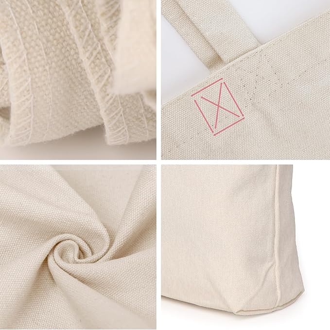Koolmox Beige Canvas Tote Bags, 6-Pack 13.5x13.5inch 12Oz Heavy Duty Cotton Bags with Handles and Bottom, Reusable Grocery Shopping Bag Bulk Sublimation Tote Bags Blank for Teachers Crafts