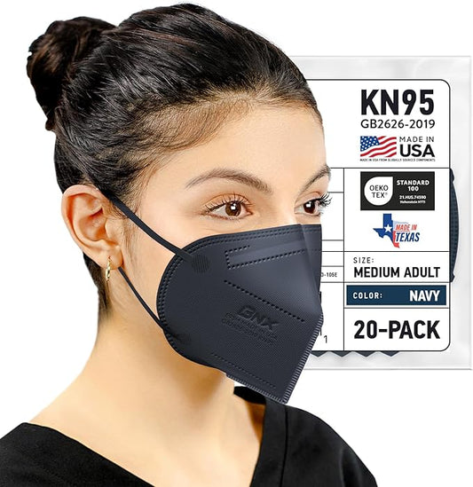 BNX KN95 Face Masks Made in USA (Adult Large, Adult Medium, Kids Small) (Earloop) (Model: E95/E95M/E95S)