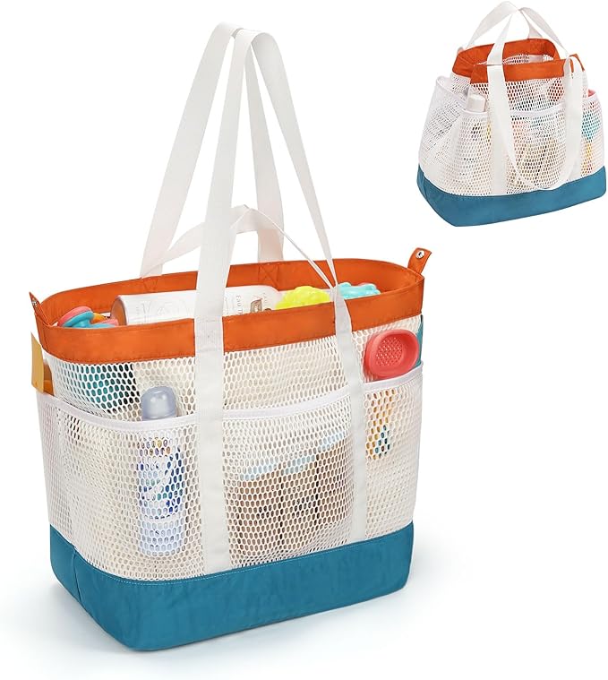 Mesh Beach Bag, Extra Large Beach Bags for Women, Lightweight Foldable Sandproof Tote Bag for Family & Vacation