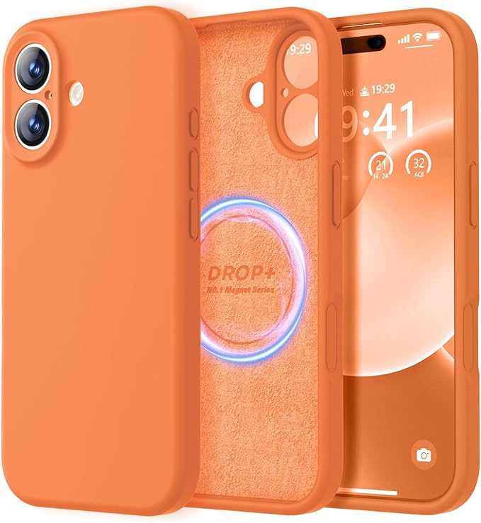 LOVE 3000 Designed for iPhone 17 Case, Premium Silicone [Compatible with Magsafe][Soft Anti-Scratch Microfiber Lining] Shockproof Protective Phone Case for Men Women 6.3", Bright Orange