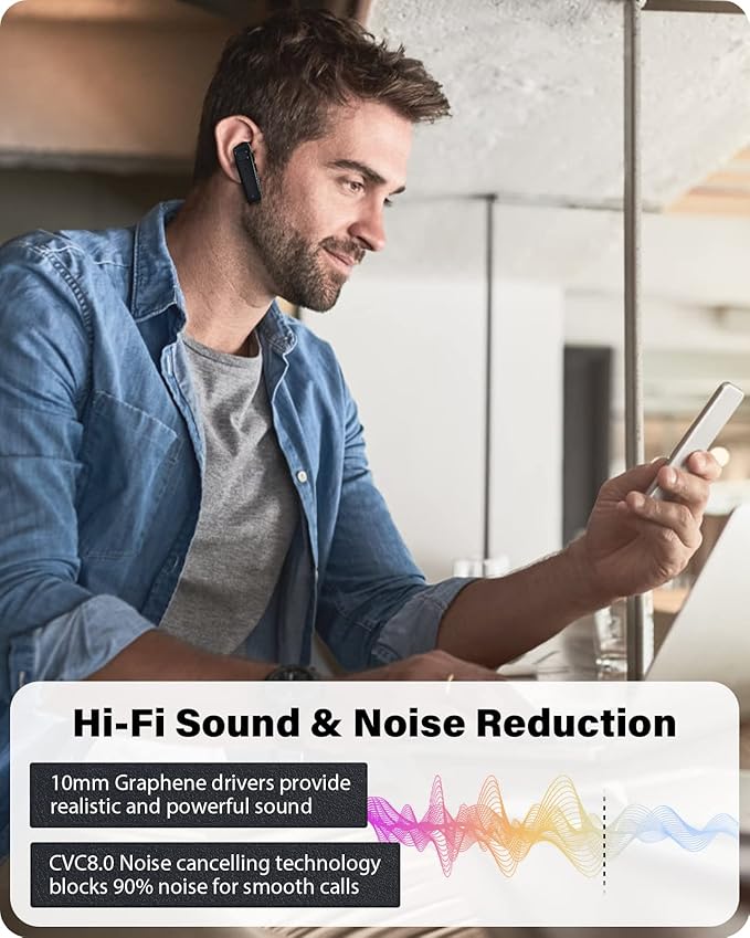 Bluetooth Headset - V5.0 Wireless Handsfree Earpiece Built-in Dual Mic Noise Cancelling, 10 Days Standby 16Hrs HD Talktime Ultralight Headset for iPhone Android Samsung Laptop(Black)