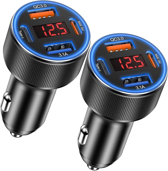 Car Charger USB C, Besgoods 4 Ports Cigarette Lighter USB Charger USB C Car Adapter PD/QC Fast Charging with Voltmeter for iPhone 17 16 15 14 13 12 Galaxy S24 S23 A54 A16 Android Dash Cam, 2Pack