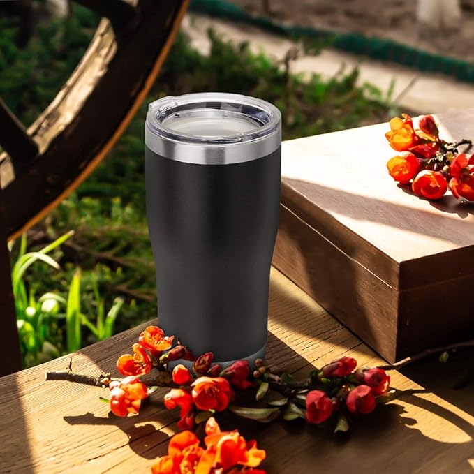 DOMICARE 20oz Tumbler with Lid Stainless Steel Tumblers Bulk, Double Wall Vacuum Insulated Coffee Travel Mug Powder Coated Tumbler, 12 Pack Black