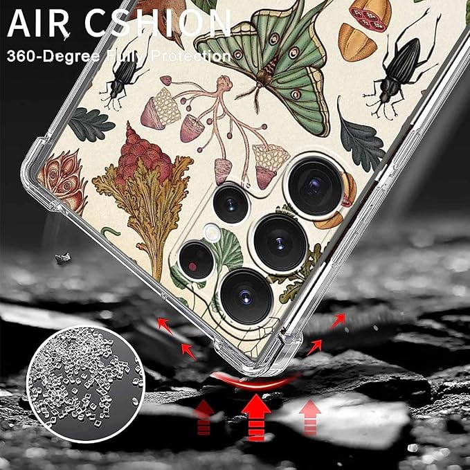 Case for Samsung Galaxy S23 Ultra with Botanical Art Design,Aesthetic Vintage Cottagecore Mushroom Moth Pattern,Trendy Soft TPU Bumper Phone Cover,6.8"(Moth,S23U)