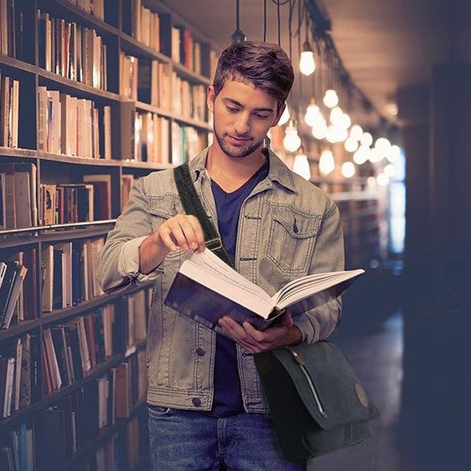 Vintage Canvas Satchel Messenger Bag for Men Women,Travel Shoulder bag 13.5" Laptop Bags Bookbag (Black)