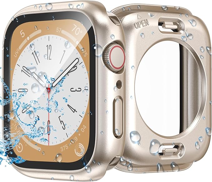 3 in 1 Waterproof Case for Apple Watch Screen Protector 45mm Series 9 8 7 Accessories Built-in Tempered Glass Film,Front and Back PC Hard Bumper 360° Protective Face Cover for iWatch 45mm