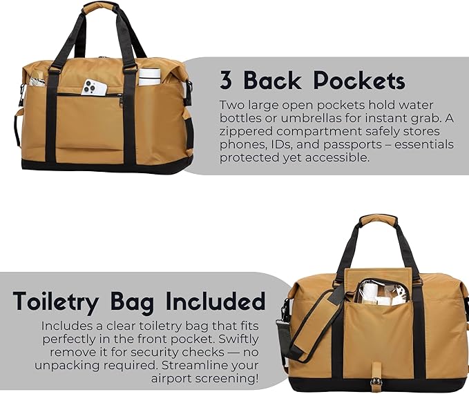 SUNNY BIRD Duffel with Utility Pouch, 40L Weekender Overnight Bag with Shoe Compartment for Travel and Sports (Brown and black)