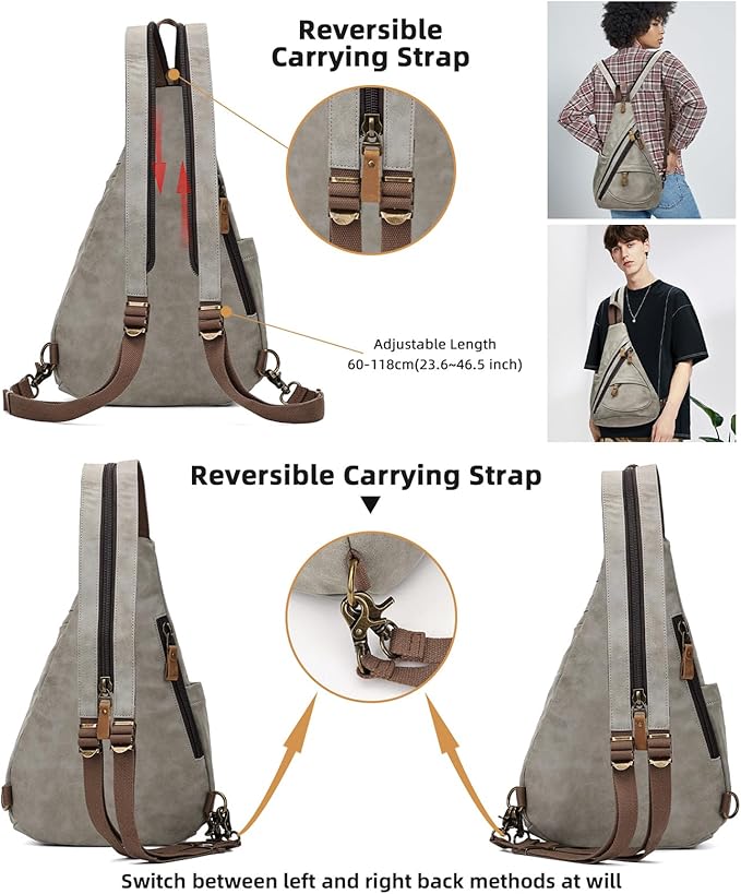 KL928 PU Leather Sling Bag - Small Crossbody Backpack Shoulder Casual Daypack Rucksack for Men Women Outdoor Cycling Hiking Travel (6881-PU-Leaden)