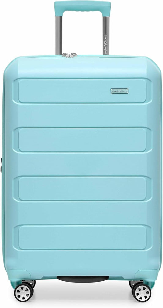 Traveler's Choice Pagosa Indestructible Hardshell Expandable Spinner Luggage, Baby Blue, 26-Inch Medium