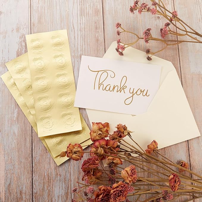 50 Pack Cream A6 Envelopes with Cards 4x6 Thick Folded Cardstock and Gold Stickers for Greeting Cards, Wedding, Birthday, Invitations, Baby Showers (Cream, 4x6)