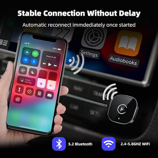 Wireless CarPlay Adapter for iPhone, Mini USB Design for Cars with Wired CarPlay, Fast Connection,5.8GHz WiFi,No Delay, Compatible with iOS 10+ & iPhone 6+, USB/Type C,Plug and Play (Black)