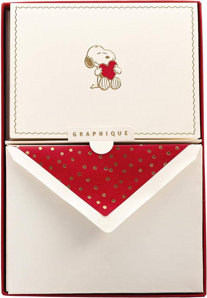 Graphique Peanuts Designer Cards Luxe Collection, Gold Foil Embossed Stationary Boxed Set, 10 Blank Cards with 11 Envelopes, All Occasion Greetings, 5.25" x 3.8"