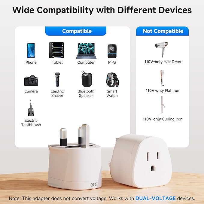 Cable Matters Type G Adapter for Travel, US to UK Travel Plug Adapter Works in England/London/Ireland/Singapore/Dubai/Malta/Malaysia/Kenya/Hong Kong, CE & RoHS Certified