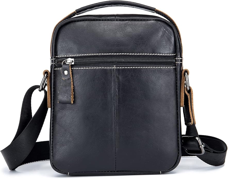 LUKZIJAES Small Genuine Leather Shoulder Bag Men Messenger Handbag Lightweight Sling Crossbody Bag