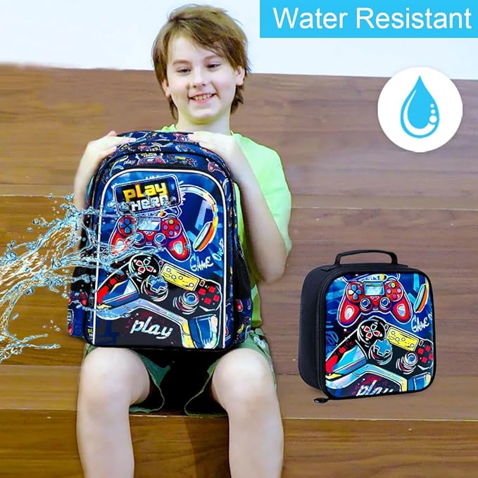 CCJPX 3PCS Gamer Backpack for Boys, 16 Inch Kids Water Resistant Preschool Bookbags, Cool Kindergarten School Backpacks and Lunch Box