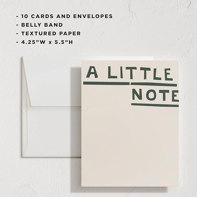 Minted Little Note Stationery Set, Set of 10, Flat Note Cards & Envelopes for Invitiations and Handwritten Thank You Messages, Minimalist Dark Green Stripes Design, Gifts for Women, Luxurious Paper