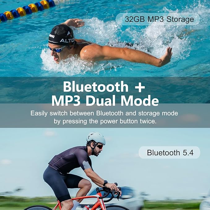 Swimming Headphones,Bone Conduction Headphones Bluetooth 5.4,IPX8 Waterproof,32G Memory Sports Headphone,Underwater Headphone with MP3-Player for Swim,Open Earphones for Swimming (Black X20)