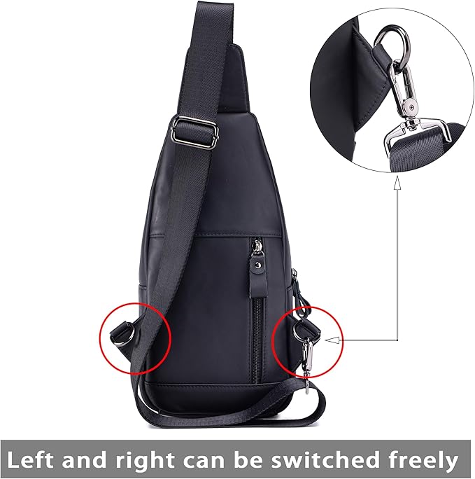 LUKZIJAES Genuine Leather Sling Bag for Men Vintage Crossbody Bag Men Chest Pack Mens Cross Shoulder Bags Hiking Daypacks Travel Backpack (#2-Black)