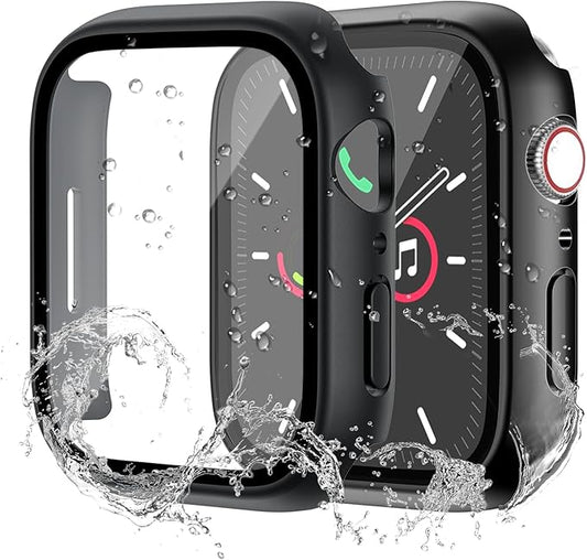 Waterproof Case for Apple Watch Series 9 Series 7 8 41mm, Built-in Screen Protector with Tempered Glass [Touch Sensitive] Cover for iWatch S9/S8/S7 Accessories 41mm, Black