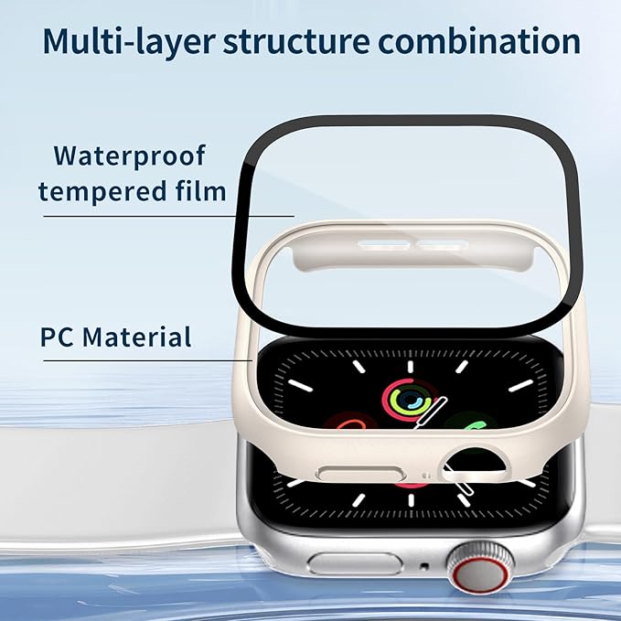 Waterproof Case for Apple Watch Series 10 42mm, Built-in Screen Protector with Tempered Glass [Touch Sensitive] Cover for iWatch S10 Accessories 42mm, Starlight