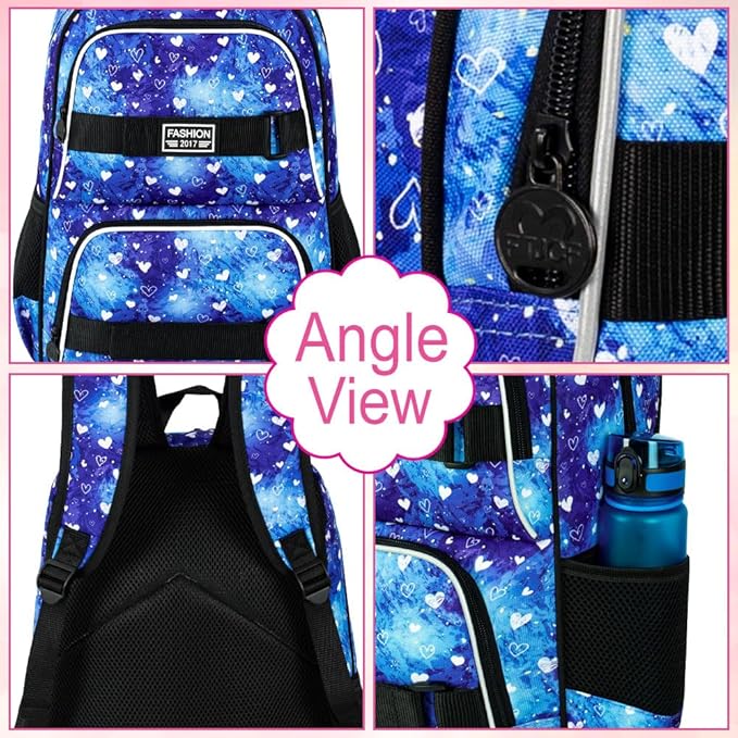 3Pcs Backpack for Girls Boys, 17 Inch School Bookbag with Lunch Box, Durable Laptop Backpacks Set for Teens College