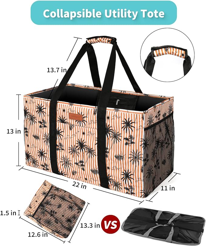 MHOMER Reusable Grocery Bags Extra Waterproof Large Utility Tote Bag with Carrying Handles Foldable Shopping Bags for Storage Space Saving Reinforced Bottom Durable Oxford Fabric Coconut Pattern