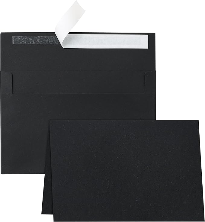 100 Packs Black Blank Greeting Cards and Envelopes 4 x 6 Heavyweight Folded Cardstock and A4 Envelopes Printable Self Seal for Graduations, Thank You Cards, Wedding Invitations, Baby Shower