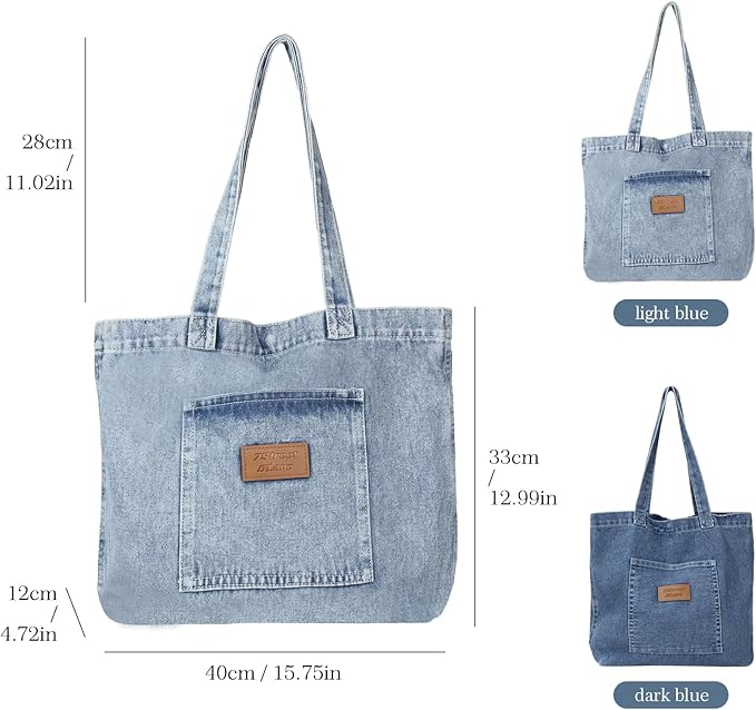 Denim Tote Bag for Women-Shoulder Handbag Perfect for Work Shopping,Hobo Bag