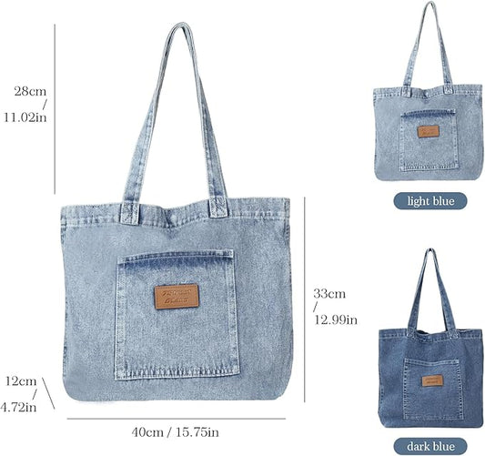 Denim Tote Bag for Women-Shoulder Handbag Perfect for Work Shopping,Hobo Bag